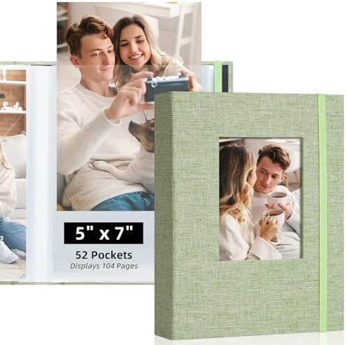 5x7 Photo Album Holds 104 Photos with Front Window Grass Green by Remowith