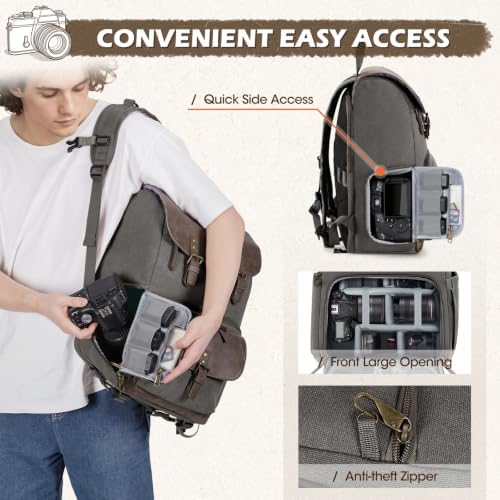RAINSMORE Vintage Camera Bag with Side Access for DSLR/SLR Mirrorless - Image 4