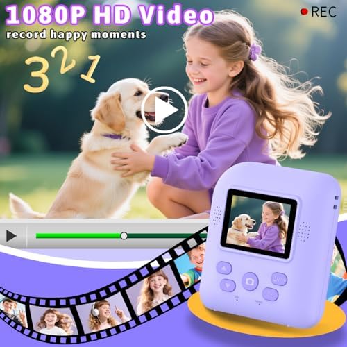 Okaloka Kids Instant Print Camera Toys,1080P HD Toddler Digital Video Camera,Christmas Birthday Gifts for Girls Boys Age 3-12 Year Old - TF Card Included (Purple) - Image 3