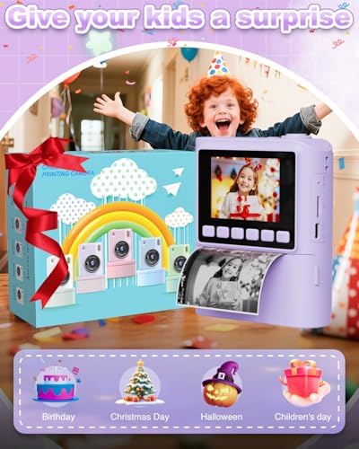 Instant Print Camera for Kids, Christmas Birthday Gifts for 4 5 6 7 8 9 10 Year Old Girls Boys, Portable Toy with 4 Rolls Printing Paper, Purple - Image 6