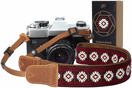 Padwa Lifestyle Camera Strap - 1.5" Crazy Horse Cowhide Head Cotton Strap,Vintage Embroidery Camera Straps for Photographers and All Cameras,Cute Adjustable Shoulder Neck Strap for Adults & Kids by PadwaLifestyleCameraStrap