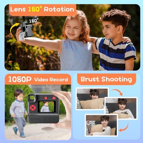 Kids Camera Instant Print, Christmas Birthday Gifts for Girl Boys 3-12 Years Old, FHD Selfie Digital Video Cameras Toddler 3 Rolls Print Paper & 32G Card - Image 3