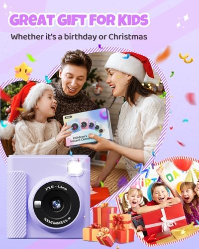 TIATUA Kids Instant Print Camera, 1080P HD Video Digital Toy, Purple - Image 6