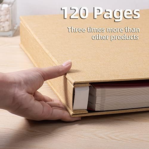 Large Photo Album Self Adhesive 4x6 5x7 3x5 8.5x11 Scrapbook Magnetic Album DIY Scrap Book Length 13 x Width 12.8 (Inches) 120 Sticky Pages Linen Cover DIY Photo Album (Yellow) - Image 4