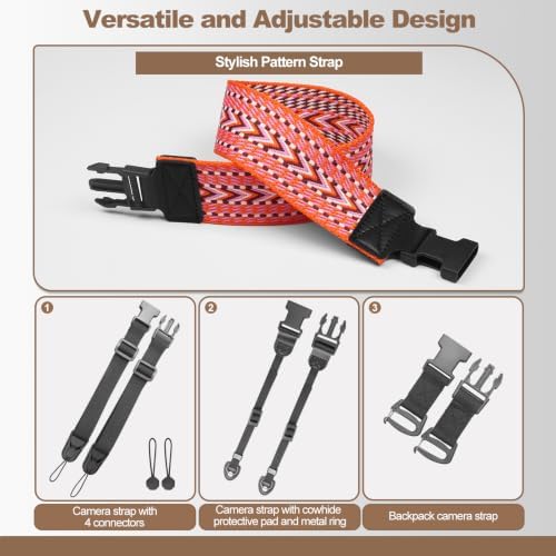 YFWE Adjustable Camera Neck Strap, Vintage Woven Shoulder & Crossbody Camera Strap with 4 Connection Ways, Anti-Slip Camera Strap for DSLR, Mirrorless & Camcorder, Travel & Outdoor Photography Gear - Image 4
