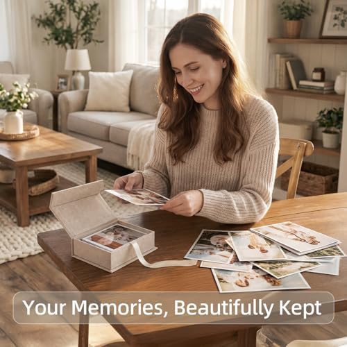 Photo Storage Box 4x6, Linen Photo Box - Beige - Image 4
