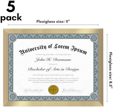 Americanflat 8.5x11 Diploma Frame with Polished Plexiglass - Set of 5 - Legacy Collection - Certificate Frame for Tabletop and Wall Display - Gold - Image 2