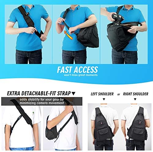 Camera Sling Backpack Waterproof for DSLR Camera with Rain Cover,Black - Image 4