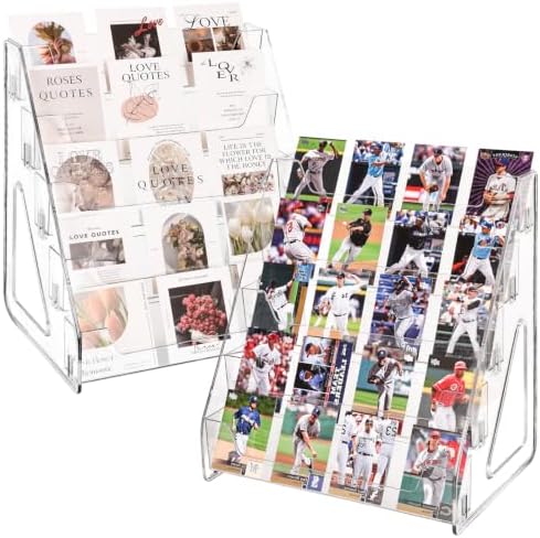 CELSOL 2 Pack Upgraded 5 Tier Acrylic Card Display Stand, Clear Display for Greeting Cards, Sports Cards, Postcards, Stickers & Brochures, Easy Snap-On, Increased Height & Thickness for Better Presentation by Unknown