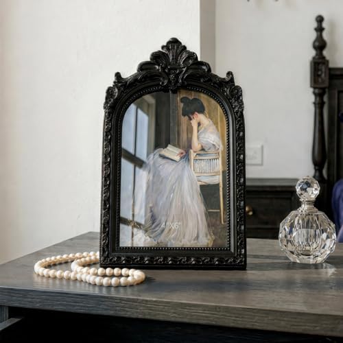 Cuspin 4x6 Black Picture Frame Vintage Ornate Arched Gothic Photo Frame - Image 2
