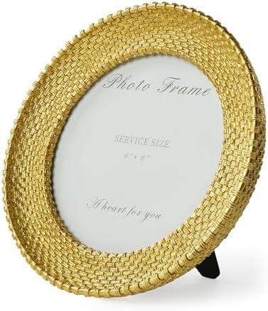Cuspin 6x6 Round Gold Picture Frame, Vintage Woven Circle Photo Frame - Image 7