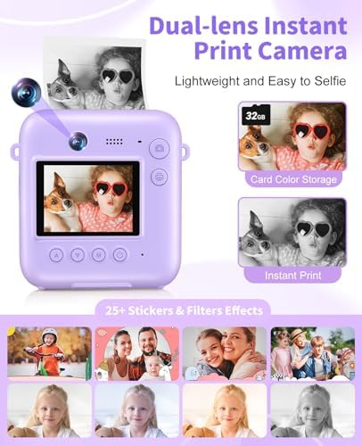 Kids Camera Instant Print, 1080P Dual-Lens Digital Camera for Kids, Purple - Image 3