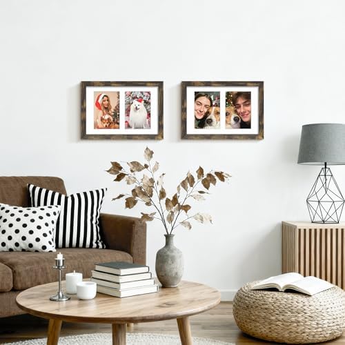 DUENPY 6x9 Double Collage Frame For 2 3.5x5 Photos Brown - Image 7