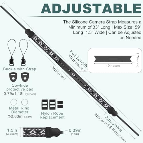 FIEIL Neck Strap Silicone Camera Straps - Padded Camera Strap, 1.5" Wide Adjustable Neck Strap - Compatible with Canon, Nikon, Sony, and More DSLR and Mirrorless Cameras (Khaki Gray Black Rhombus) - Image 5
