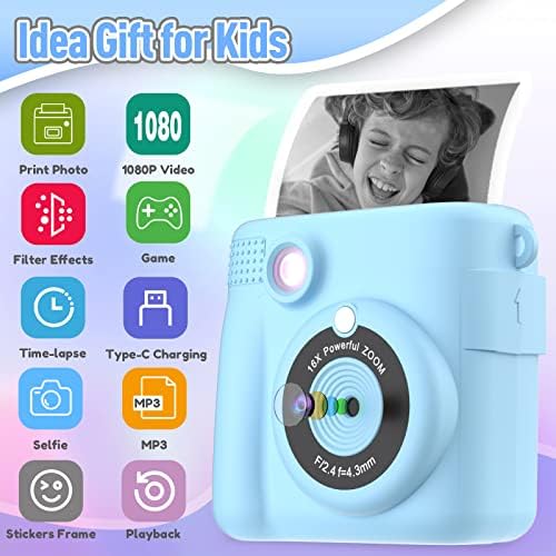 ESOXOFFORE Kids Camera Instant Print, Christmas Birthday Gifts for Kids Age 3-12, Selfie Digital Camera with 1080P Videos,Toddler Portable Travel Toy for 4 5 6 7 8 9 Year Old Boys Girls-Blue - Image 2