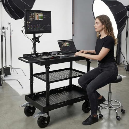 Generic Video Production Camera Cart Workstations with Swivel Wheels - Image 4