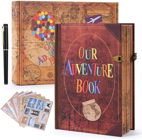 Our Adventure Book Travel Journal & Scrapbook - 164 Page 8.2 * 5.9 inch Scrapbook, Vintage 3D Embossed Photo Album & Travel Diary | Anniversary Wedding Valentine Gift Set for Couples by FEIYUBUY