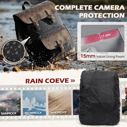 RAINSMORE Vintage Camera Bag with Side Access for DSLR/SLR Mirrorless - Image 5