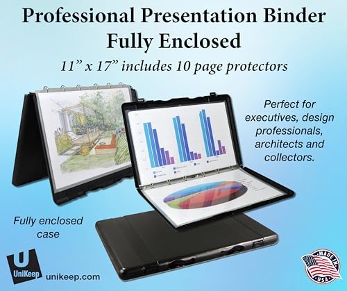 UniKeep 11x17 Large Format Presentation Binder Case with 10 Clear EnvyPak Page Protectors, Black Clamshell Portfolio Folder with 6 Metal Rings for Blueprints, Art, Schematics, and Posters, Made in USA - Image 2