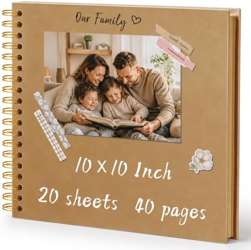 10x10 Inch DIY Scrapbook Album 40 Pages (20 Sheets), Hardcover Kraft Paper by QIQUWU