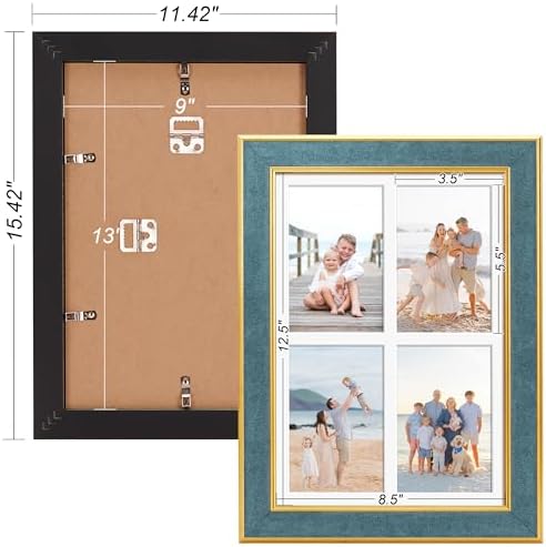 Suede 9x13 Picture Frame Display 4 Opening Picture Frames Collage 4x6 Wall Decor with Mat,Multi Photo Frame for Plexiglass,Wall Decor,1Pack,Blue - Image 4