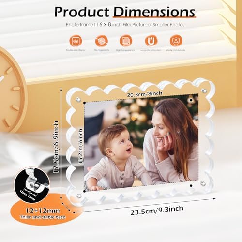 Chivalral 6x8 Scalloped Acrylic Photo Frame 3 Pack,12+12mm Desktop Holders - Image 2