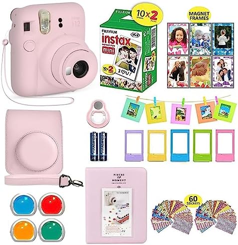 Fujifilm Instax Mini 12 Instant Camera Blossom Pink + Shutter Compatible Carrying Case + Fuji Film Value Pack (20 Sheets) + Shutter Accessories Bundle, Color Filters, Photo Album, Assorted Frames. by FUJIFILM