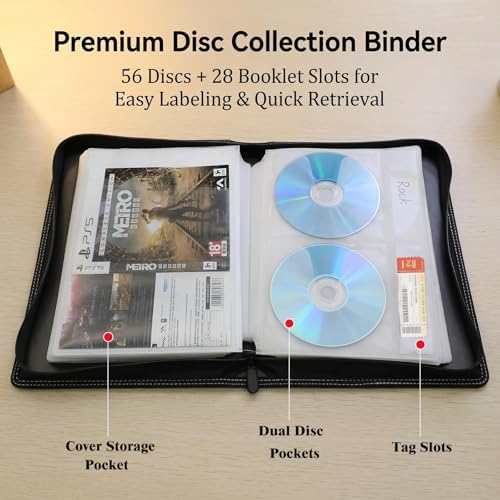 CD DVD Storage Binder 2 Pack, Holds 112 Discs and 56 Booklets with Tag Slots, Media Organizer for Blu ray Movie, Music, Video Games, Home Collection and Car Travel (White Pages) - Image 2
