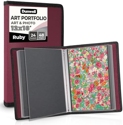 Dunwell 12x18 Art Portfolio Binder, 24-Sleeve, Black Mounting Paper, Ruby by Dunwell