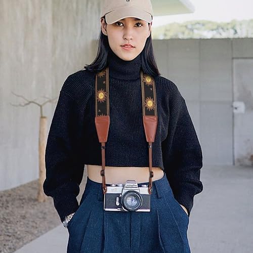 Padwa Lifestyle Sun God Camera Strap - 2" Full Grain Leather Ends, Vintage Sun Face Camera Straps for Photographers, Soft Chamois Velvet Padded Strap Quick Release fits All Cameras - Image 5