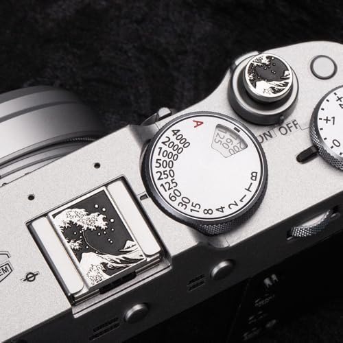 Wave Art Metal Hot Shoe Cover Shutter Button for Fuji X100VI Camera by DBZZ