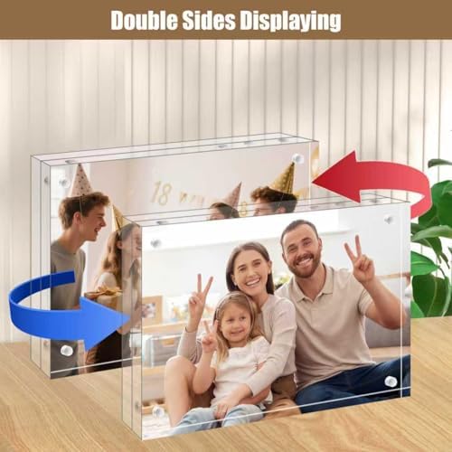 Egofine 5x5 Acrylic Frames 5 Pack, 20mm Thicker Frameless Clear Picture Frames, Double Sided Magnetic Picture Frames, Free Standing Desktop Display - Image 4