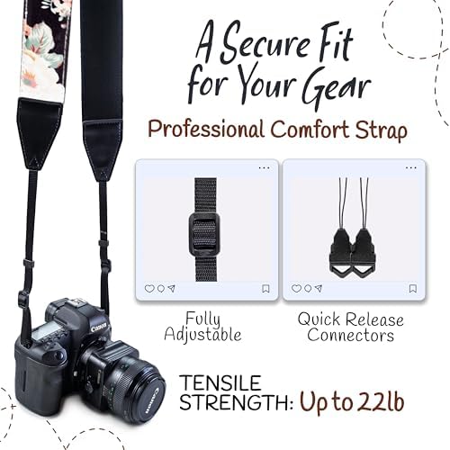 Art Tribute Camera Strap - Shoulder, Crossbody & Neck Camera Strap for Photographers, Fits All Cameras, Canon Nikon Sony Fujifilm, Padded Strap W/Quick Release, Embroidered Cotton & Leather Ends - Image 4