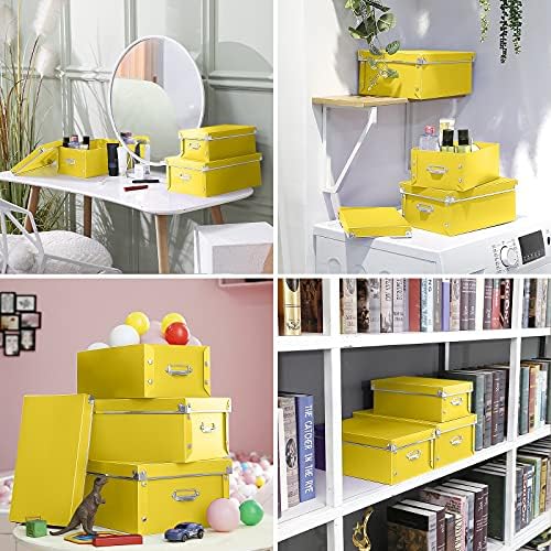 SEEKIND storage box with Lids,3 in 1 Set,Plastic,with Handles,Press-Stud Fastening,Moisture-proof,Foldable for Space Saving Storage,for Clothes,DVD,Blankets (Yellow) … - Image 3