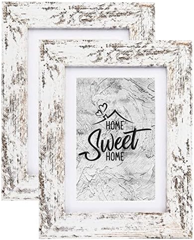 Califortree Rustic White 5x7 Picture Frame - Display Photos 4x6 with Mat or 5x7 Without Mat - Real Glass Frames for Wall and Tabletop - Set of 2 by Califortree