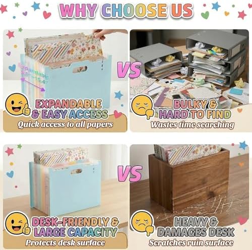 12x12 Scrapbook Paper Storage Organizer, Expandable 13 Pocket Desktop Paper Organizer Storage for Scrapbook Essentials, Large Scrapbook Storage for Photos, Washi Tape, Sticker (Light Blue) - Image 5