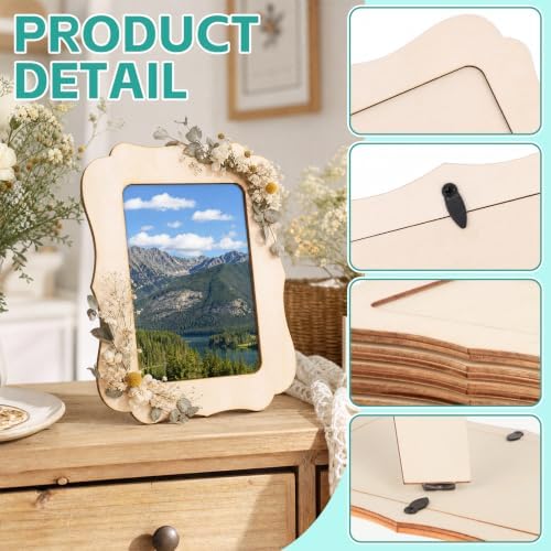 VOKOY 60 Pack Wooden Picture Frames for Crafts, 4" x 6" Photos DIY Wood Frames for Crafting,Unfinished Standing Photo Frames DIY Crafts Wood Decorate for Birthday Gifts, Vintage Shape - Image 3