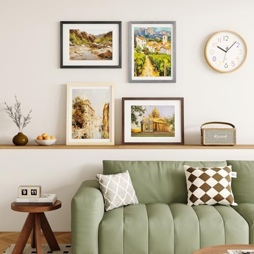 Egofine 12x16 Picture Frame Set of 4, Made of Solid Wood Multicolor Photo Frame Covered by Plexiglass 9x12 and 11x14 with Mat or 12x16 without Mat, for Wall Mounting Mixed Colors - Image 5