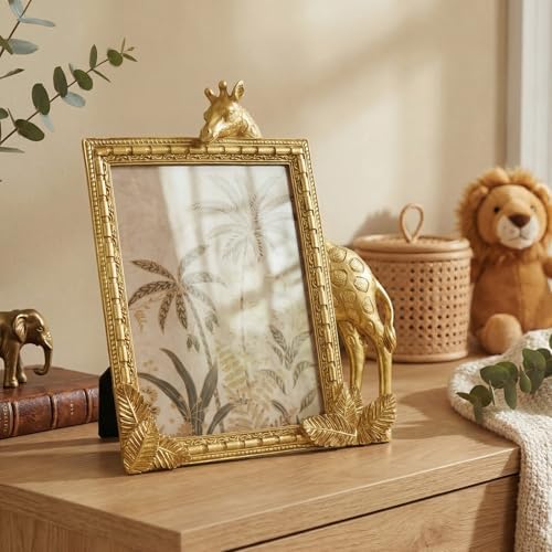 Cuspin 5x7 Picture Frame Gold Vintage Giraffe Ornate Resin Frame - Image 2