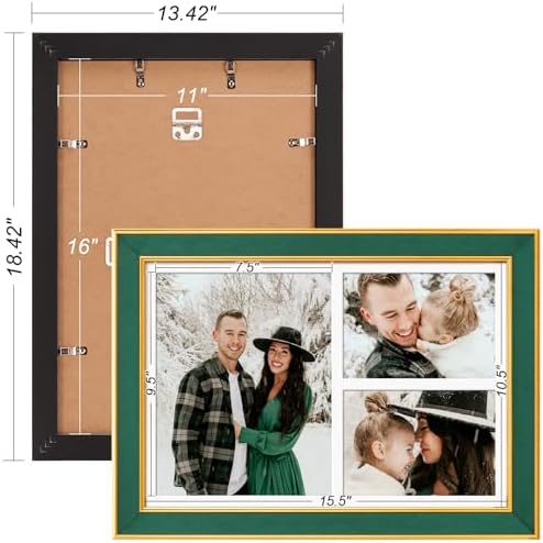 Suede P538-1116 11x16 Picture Frame Display 3 Opening One 8x10 Picture Frames and 5x7 Double Picture Frames Collage Wall Decor with Mat,Multi Photo Frame for Plexiglass,Wall Decor,1Pack,Green - Image 4