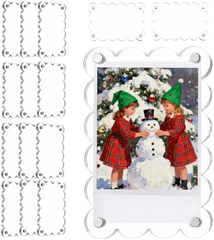 15 Pack 2.36 x 3.54 Inch Acrylic Fridge Magnetic Frame Scalloped, Double Sided Polaroid Frame, Refrigerator Magnet Picture Frame for Fujifilm Instax Mini by Unknown