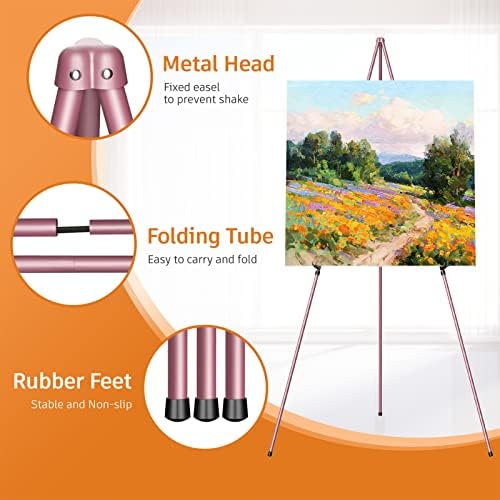 Easel Stand for Display, Aredy 63" Portable Painting Easel, Lightweight Metal Easels for Painting Canvas, Wedding Sign (4 Pack, Pink) - Image 3