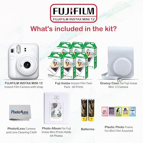 Fujifilm Instax Mini 12 Instant Camera Bundle with Fujifilm Instax Mini Instant Film Value Pack (60 Sheets) with Accessories Including Protective Case, Strap, Photo Album (Clay White) - Image 2