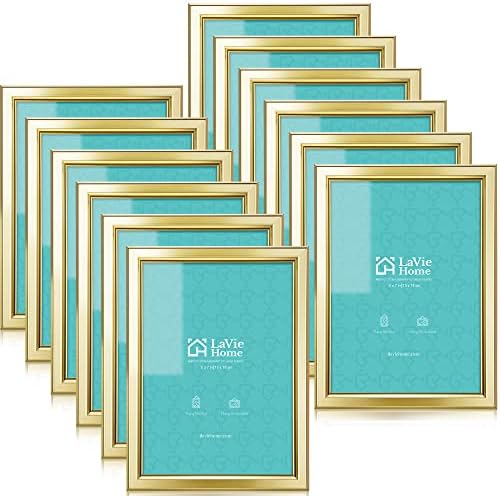 LaVie Home 5x7 Picture Frames (12 Pack, Gold) Simple Designed Photo Frame with High Definition Glass for Wall Mount & Table Top Display, Set of 12 Classic Collection by LaVieHome