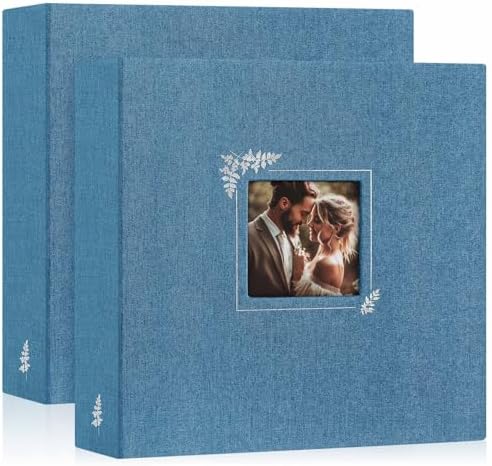 Lanpn 2 Packs Scrapbook Photo Album 12x12, Linen Window Design Cover Top Load 3 Ring Folder Binder Photo Book Photobook 12 x 12 inch with 30 Plastic Sleeves 60 Pages (Blue) by Lanpn