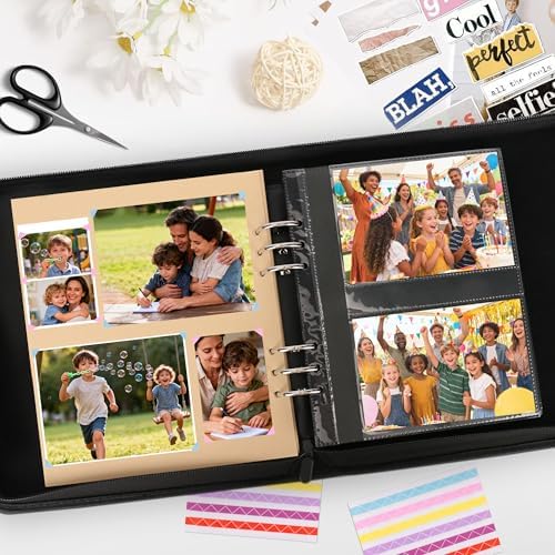Leather Photo Album 4x6 200 Photos, DIY Scrapbook with 50 Sheets and 20 Blank Kraft Sheets, Travel Souvenir Diary Photo Book for Family Wedding Baby and Holiday Pictures - Image 5