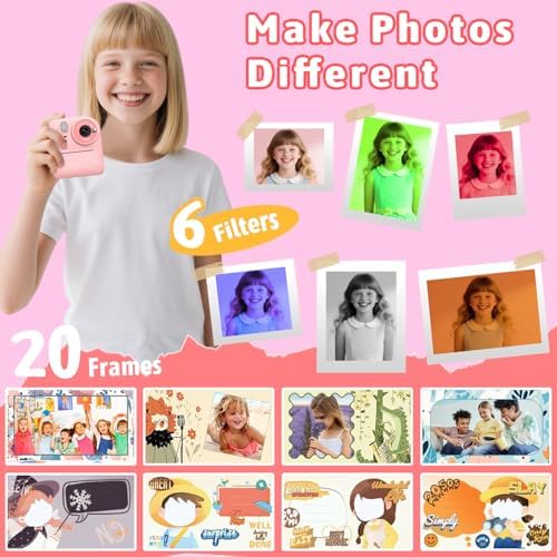 Okaloka Kids Instant Print Camera Toys,1080P HD Toddler Digital Video Camera,Christmas Birthday Gifts for Girls Boys Age 3-12 Year Old - TF Card Included (Pink) - Image 4