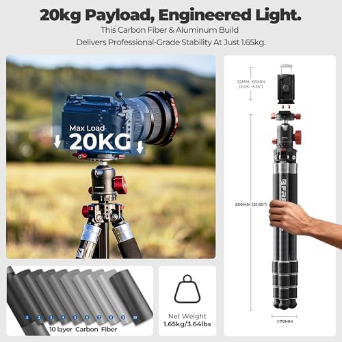 The Real Multi-Tripod 5-in-1- Carbon Fiber Design for Cameras & Smartphones, Tripod, Monopod, Trekking Pole, Desktop Mode – Up to 20kg Payload - Image 6