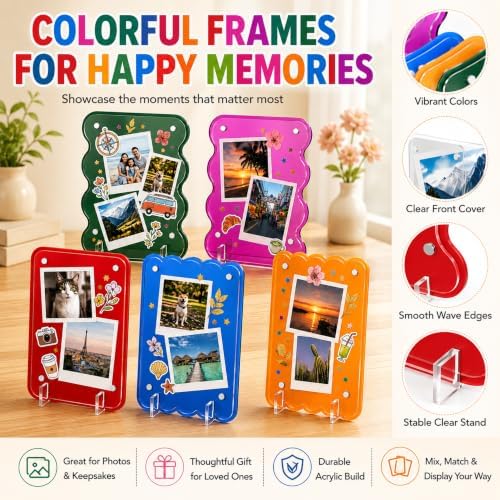 Sliner 5 Pack Colorful Acrylic Picture Frame for 4.21 x 3.46 Inch Instant Film Photos, Magnetic Desktop Display Frames Compatible with I-type/600/sx-70 Photo - Image 5