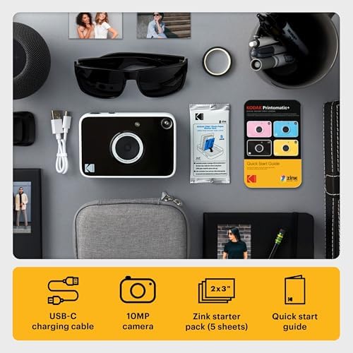 Kodak Printomatic+ Full Color Instant Print Digital Camera Gift Bundle + Case + Zink 2x3 Sticky Back Photo Paper 20pk + Album + Sticker Sets + Sticker Frames + Hanging Frames + Markers Black - Image 3